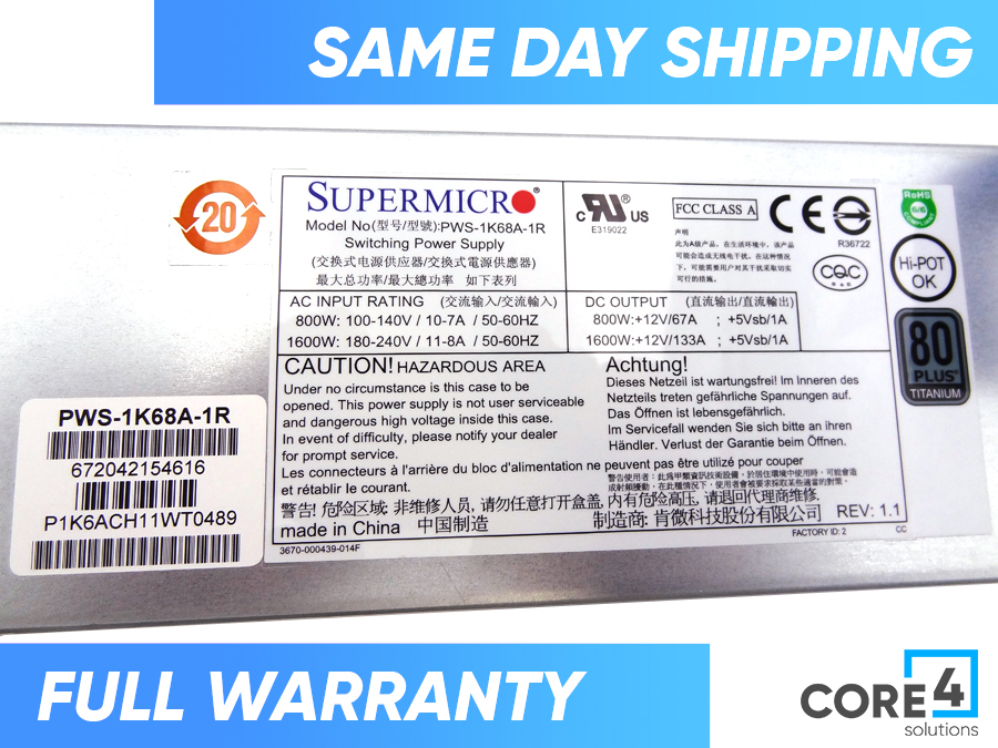 SUPERMICRO PWS-1K68A-1R 1600W REDUNDANT PSU