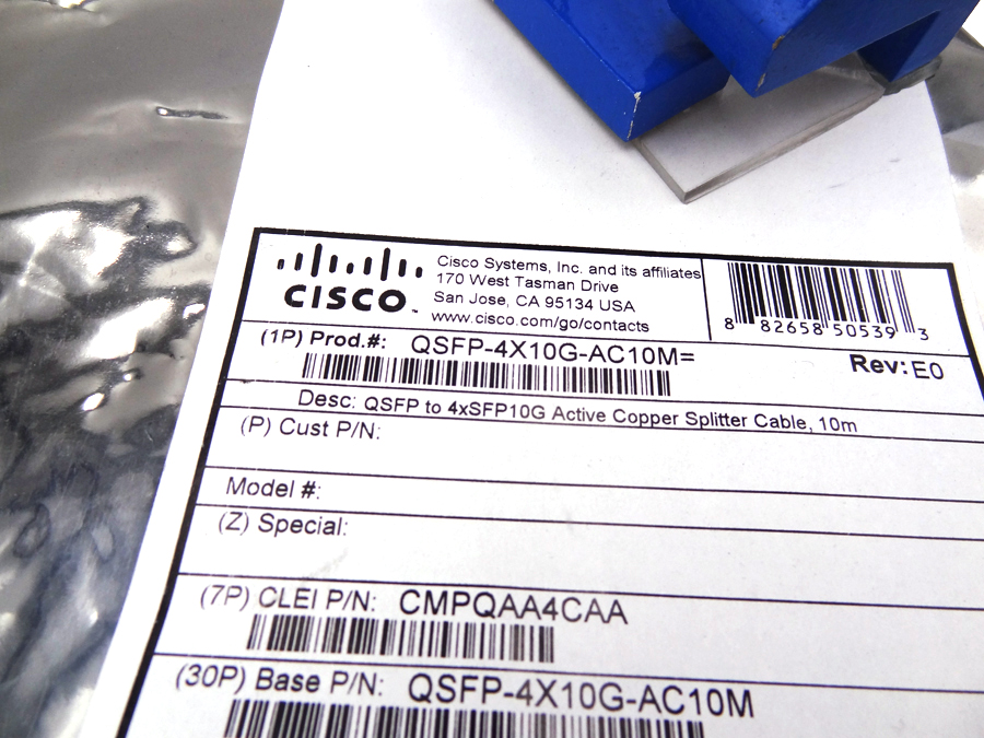 CISCO QSFP-4X10G-AC10M 40GBASE-CR4 QSFP+ TO 4 10GB *New Sealed*