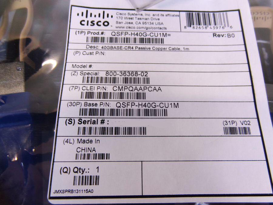 CISCO QSFP-H40G-CU1M 40GB 1M DIRECT ATTACHED COPPER