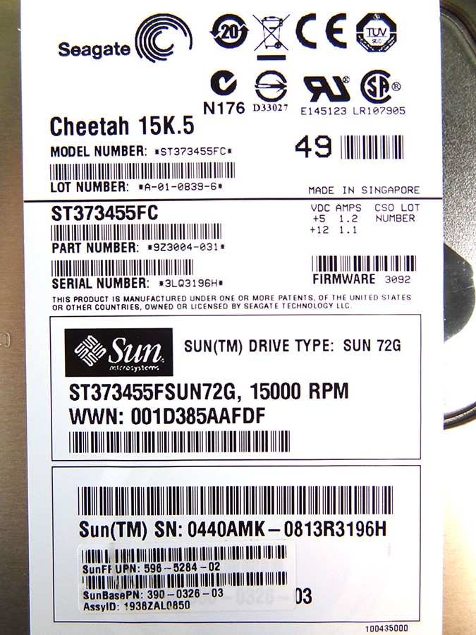 SUN 390-0326 73GB 15K FC DISK DRIVE - 540-6548, 390-0326, 390-0300,596-5284, XTA-FC1CF-73G15K 