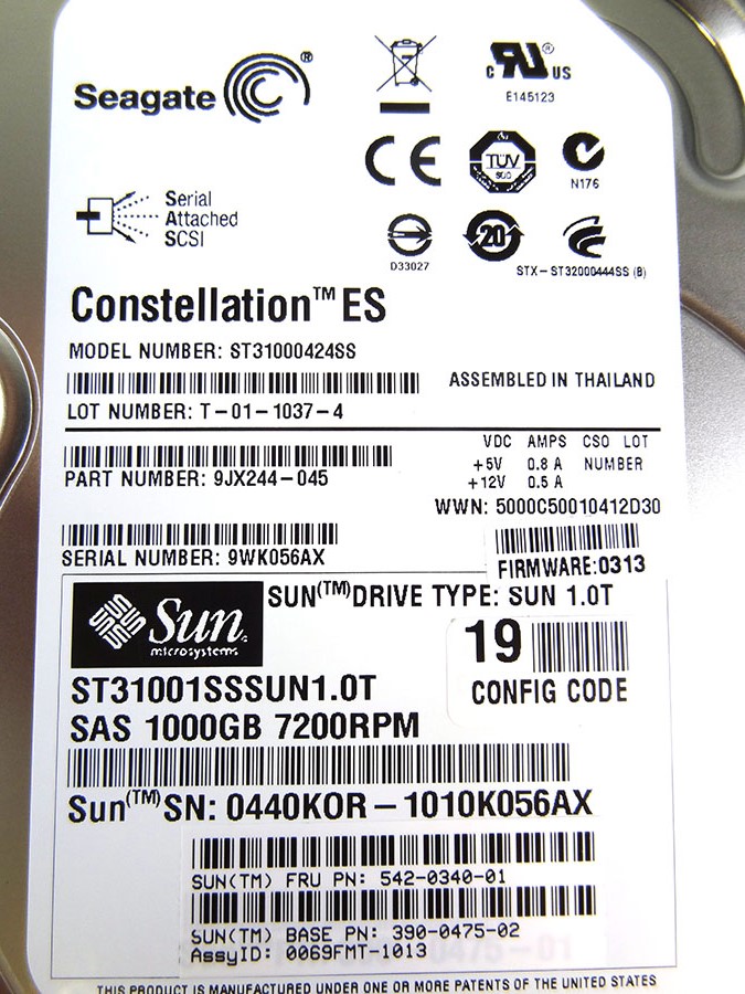 SUN 390-0475 1TB 7.2K SAS DISK DRIVE *New Bulk* - 542-0340