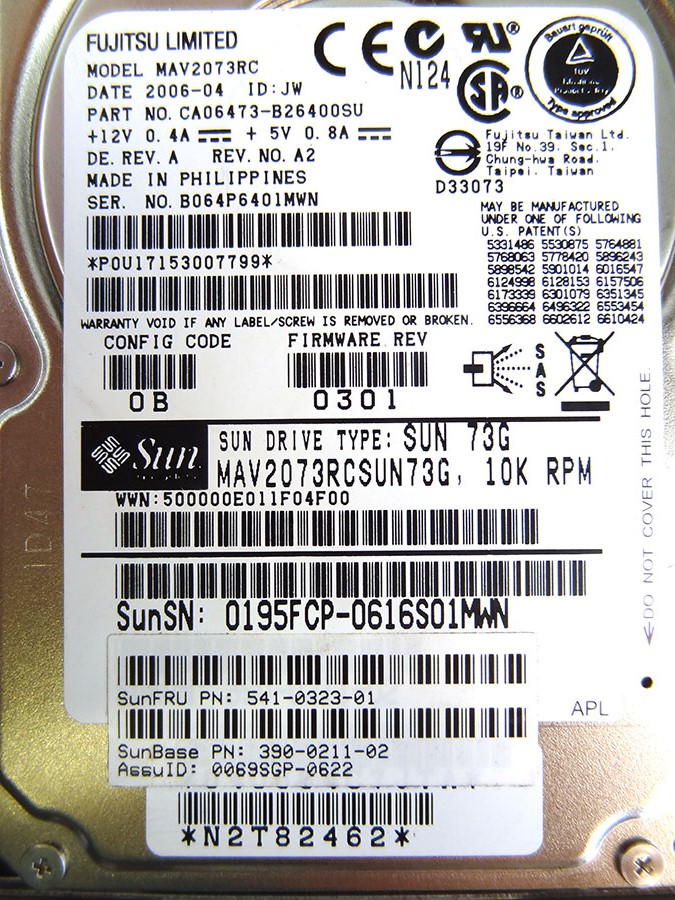SUN 541-0323 73GB 10K 2.5 SAS DRIVE