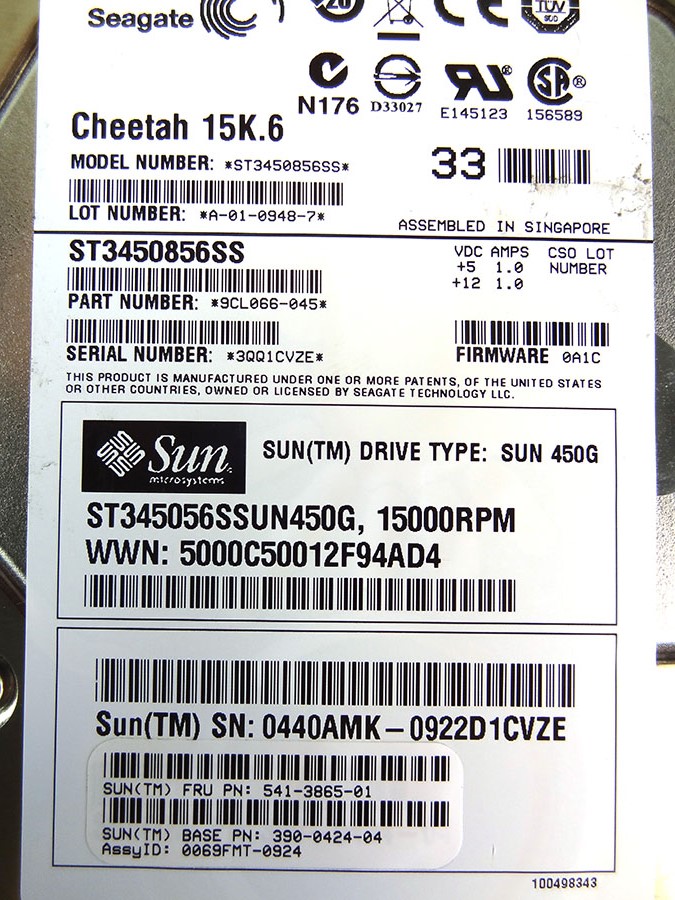 SUN 541-3865 450GB 15K LFF SAS DISK DRIVE - 390-0424, 540-7675, 540-7850, XTA-SS1NG-450GB15K