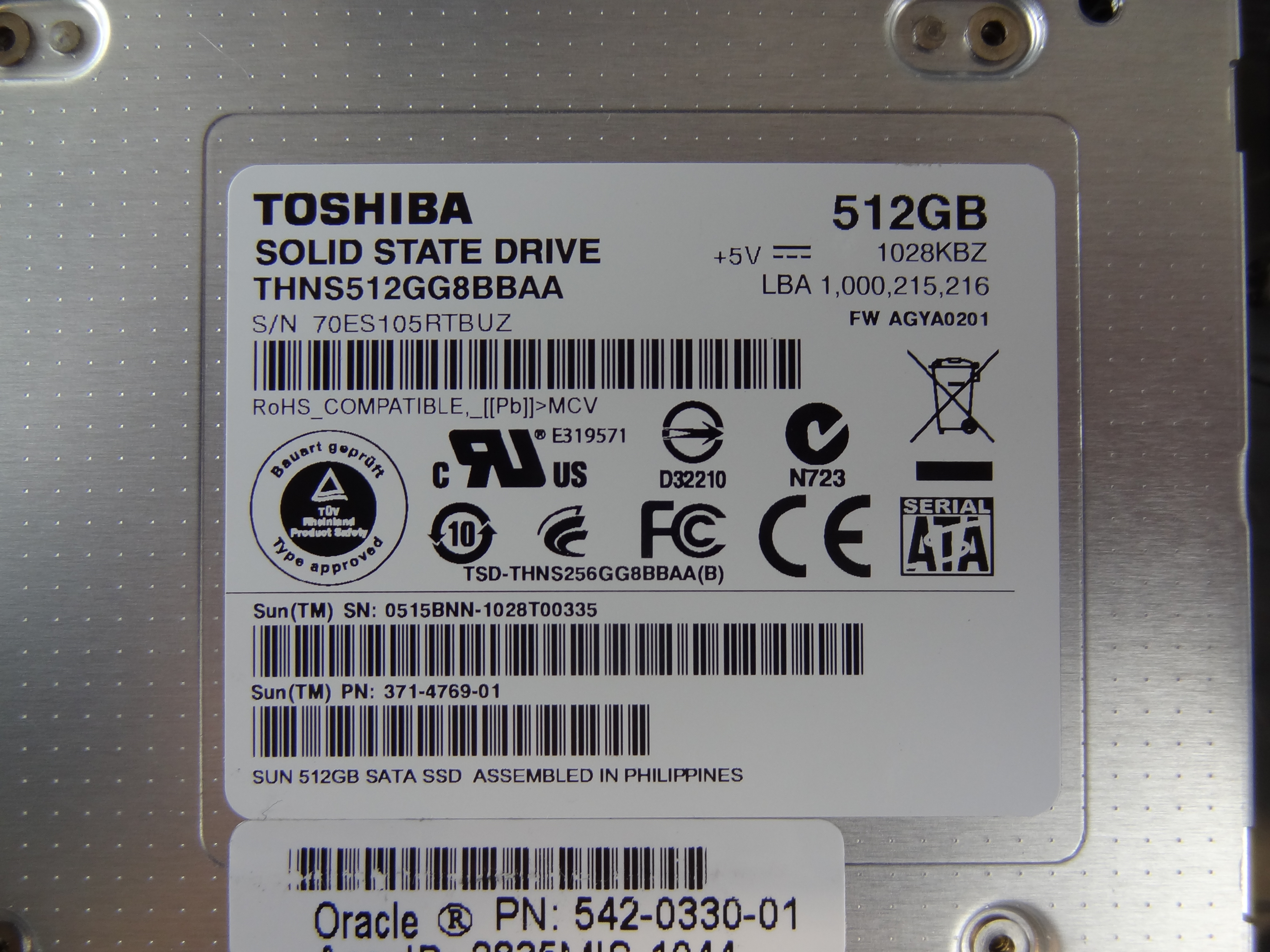 SUN 542-0330 512GB Solid State Drive SATA-2 Assembly - 371-4769