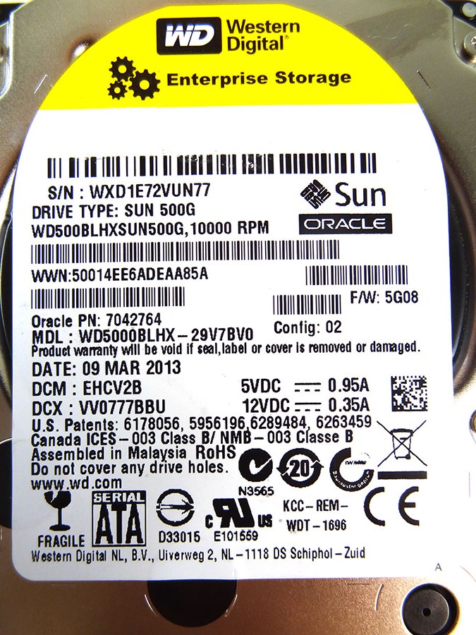 SUN 7042764 Western Digital WD5000BLHX [WD500BLHXSUN500G] (500GB - 10000 RPM - SATA Disk) - 7042768