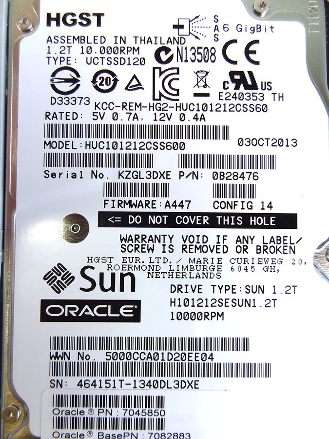 SUN 7045850 1.2TB 10K SAS SFF HARD DRIVE - 7070656, 7082883
