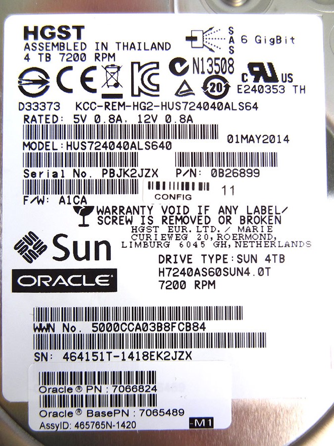 SUN 7066824 4TB 7.2K SAS DISK DRIVE - 7066827, 7106638 