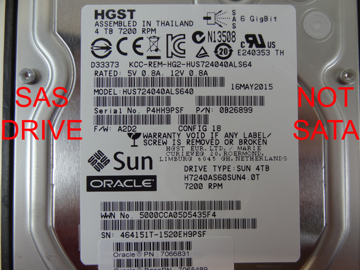 SUN 7066831 4TB 7.2K SAS DISK DRIVE - 7065489