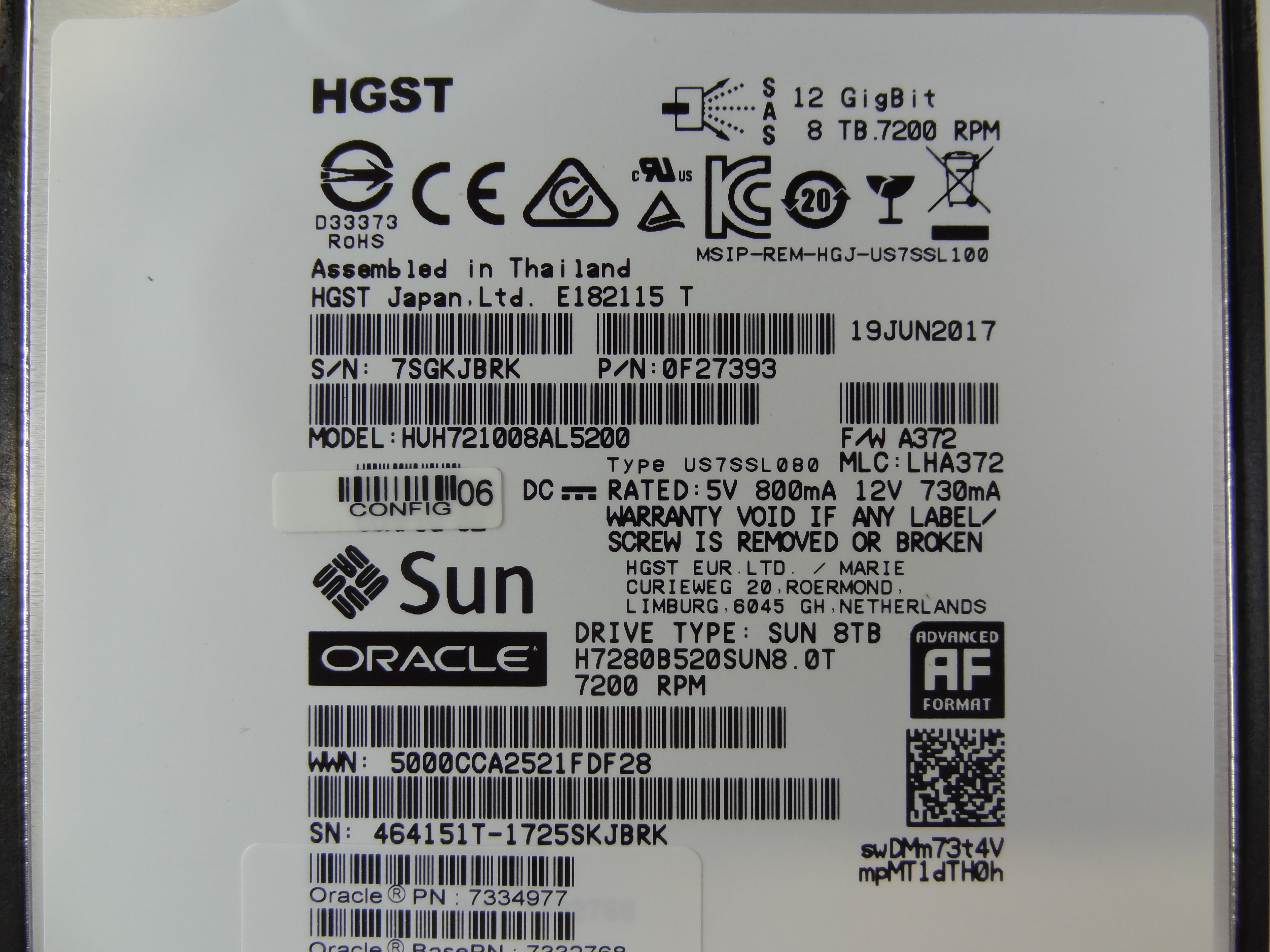 SUN 7334977 8TB 7.2K SAS DISK DRIVE - 7332768