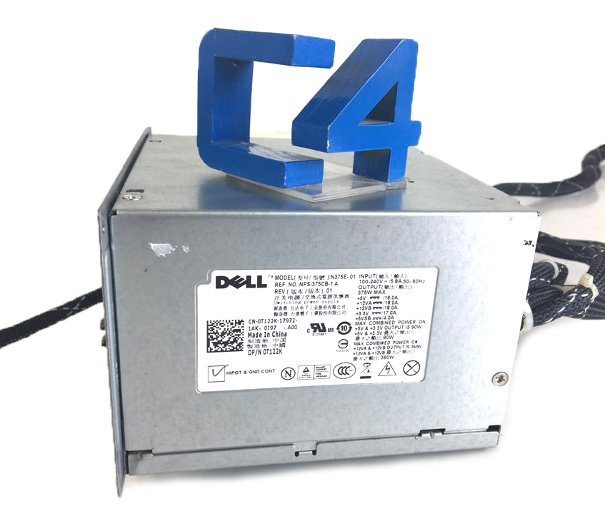 DELL T122K 375 WATT POWER SUPPLY FOR PRECISION 380 DIMENSION 9100 9150