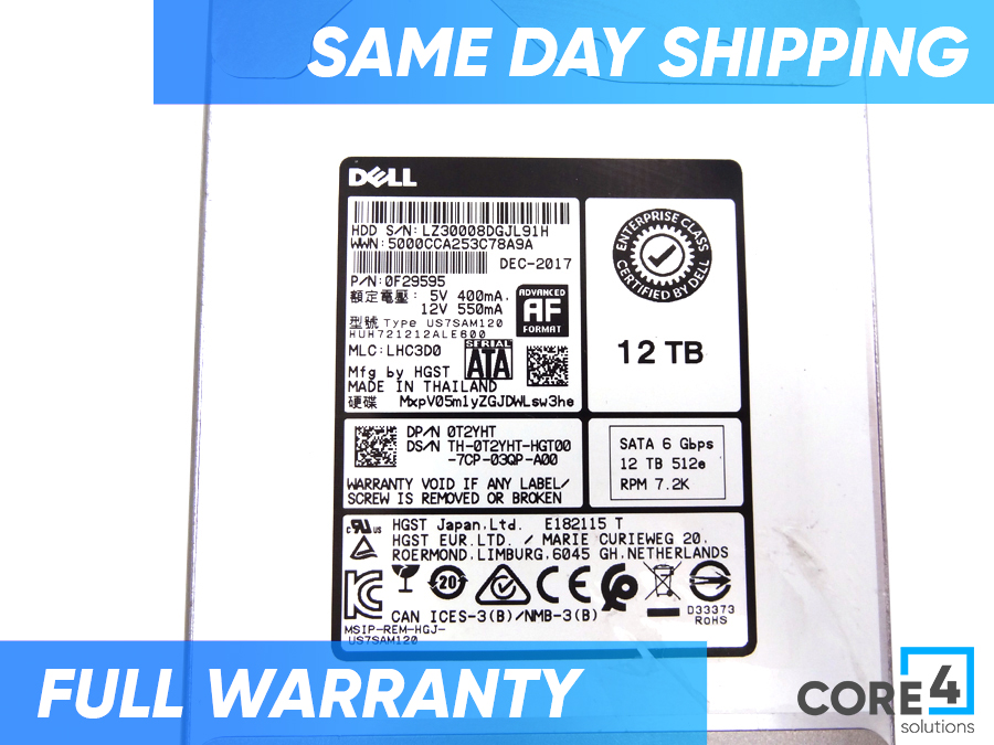 DELL T2YHT 12TB 7.2K 3.5 6GBPS SATA HDD - HUH721212ALE600