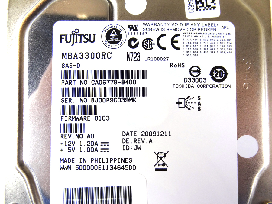 TOSHIBA MBA3300RC 300GB 15K SAS DISK DRIVE