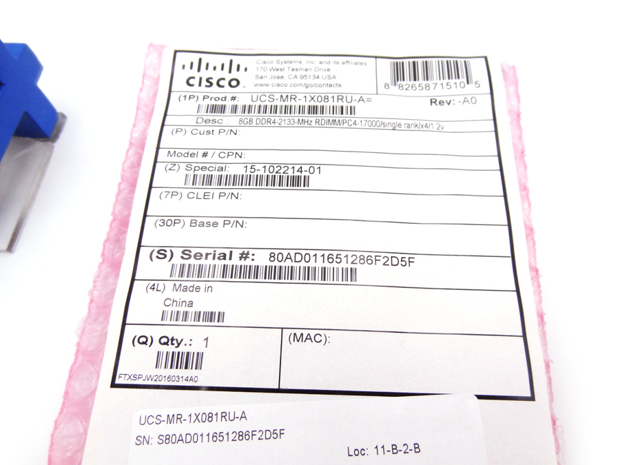 CISCO UCS-MR-1X081RU-A CISCO 8GB (1*8GB) PC3-17000 1RX4 *New Sealed*