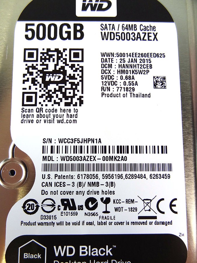 WESTERN DIGITAL WD5003AZEX 500GB 3.5in 7200 SATA III 64MB HDD 