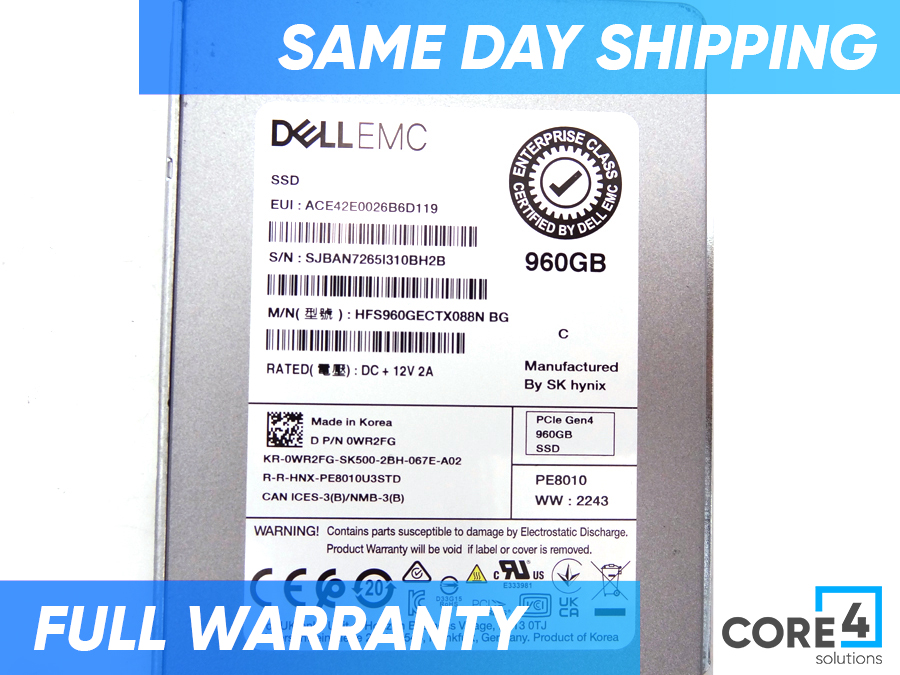 DELL WR2FG 960GB SSD PCIe NVMe 4.0 U.2 TLC RI *New Bulk*