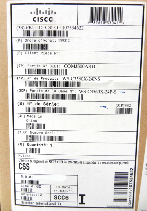 Cisco WS-C3560E-48TD-E 48 Ethernet 10/100/1000 ports and 2 X2 10 Gigabit Ethernet uplinks