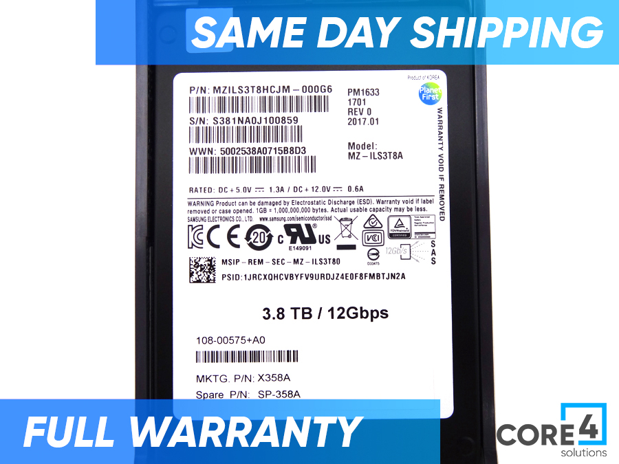 NETAPP X358A 3.8TB 12GBPS SAS ENCRYPTED SSD - 108-00575+A0,SP-358A 