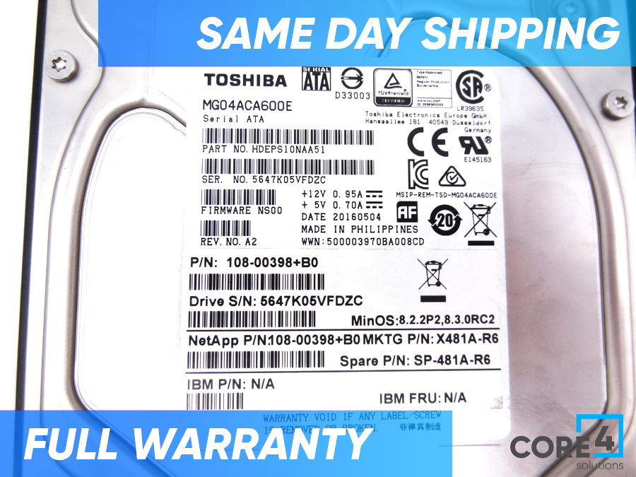 NETAPP X481A-R6 12TB (2X 6TB 7.2K TANDEM DRIVES) - 108-00398, SP-481A-R6 
