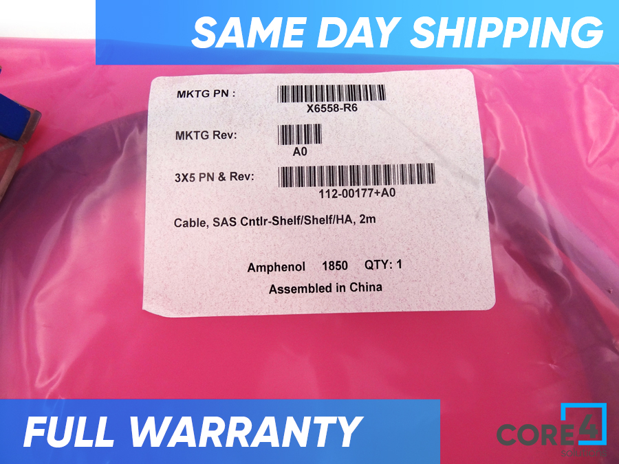 NETAPP X6558-R6 SAS CNTLR-SHELF 2M CABLE *New Sealed* - 112-00177